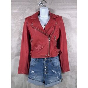 IRO Ashville Leather Moto Jacket Womens 38 Red Biker Asymmetrical Belted Zip